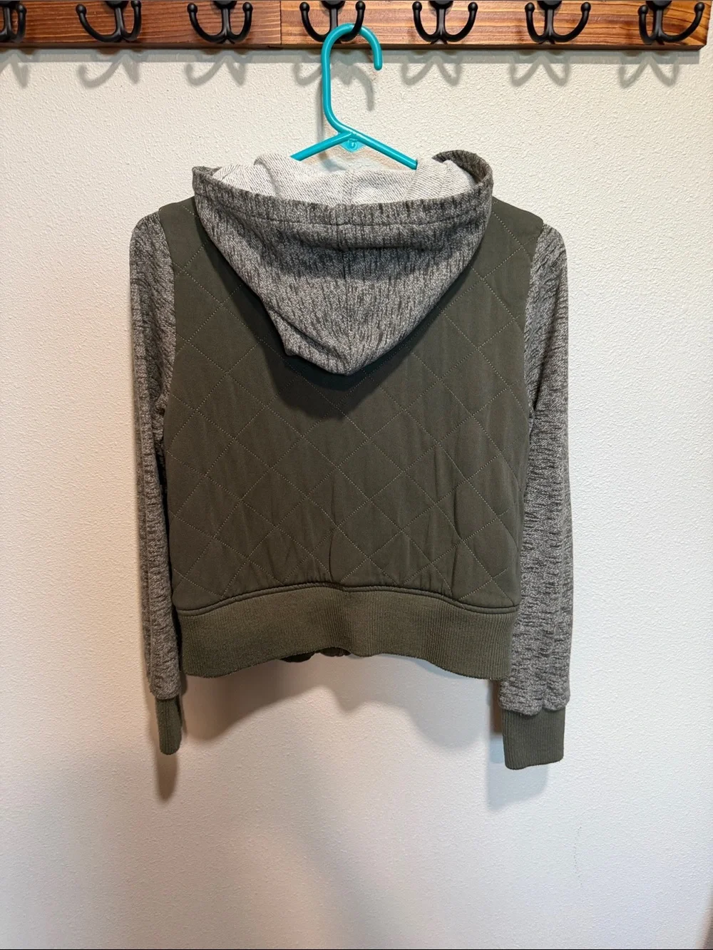 Maurices Quilted Olive Green Jacket with Gray Sleeves